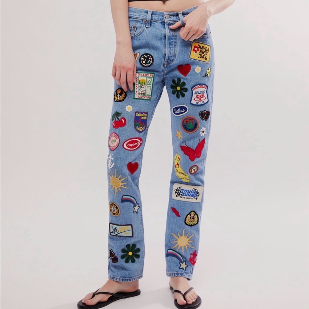 Tricia Fix Blue Jeans with Colorful Patches